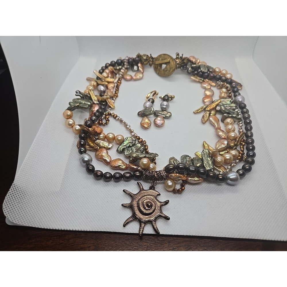 FANTASTIC WHIMSICAL LARGE 4 STRAND Dark Pink Chocolate Pearls Variety NECKLACE